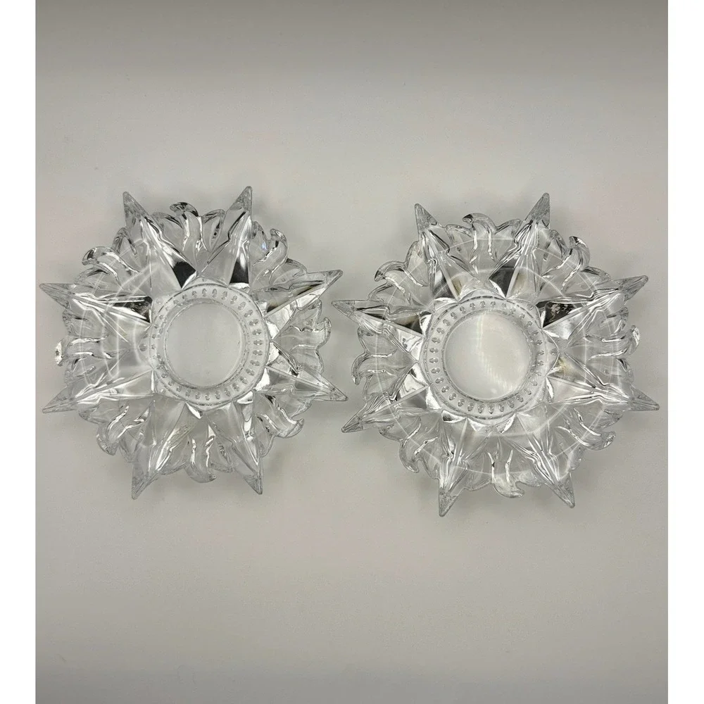 Vintage Lead Crystal Starburst Candle Holders Set of 2 Clear Glass Sunburst